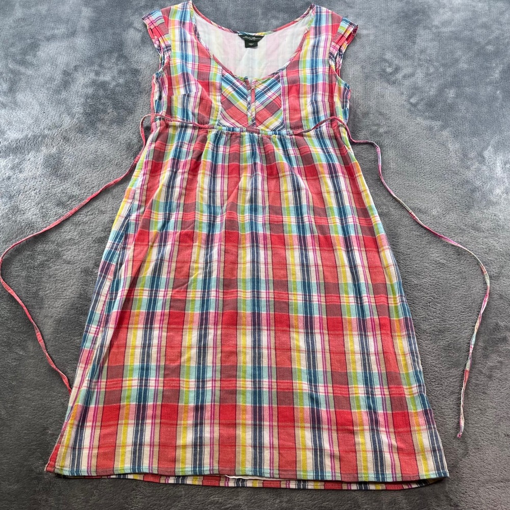 Eddie Bauer Women Plaid Cotton Empire Waist Dress Sleeveless Multi-Color Size 6